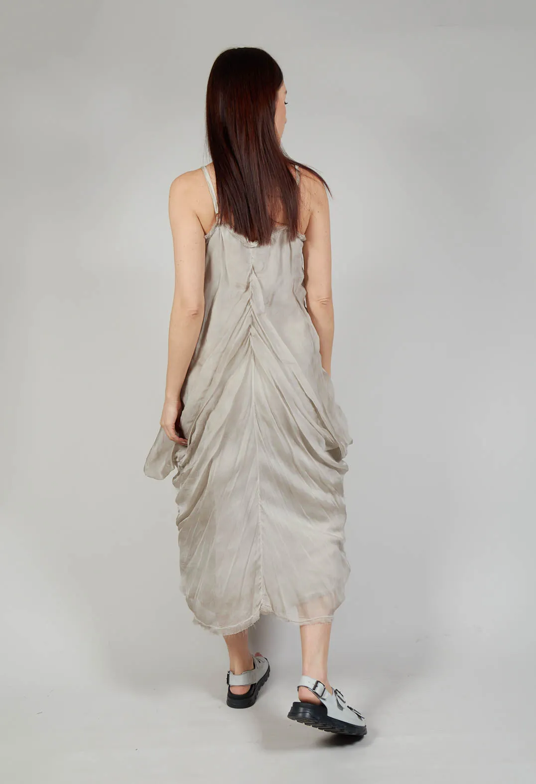 Ruched Dress in Lino and Viscosa Seta Desert