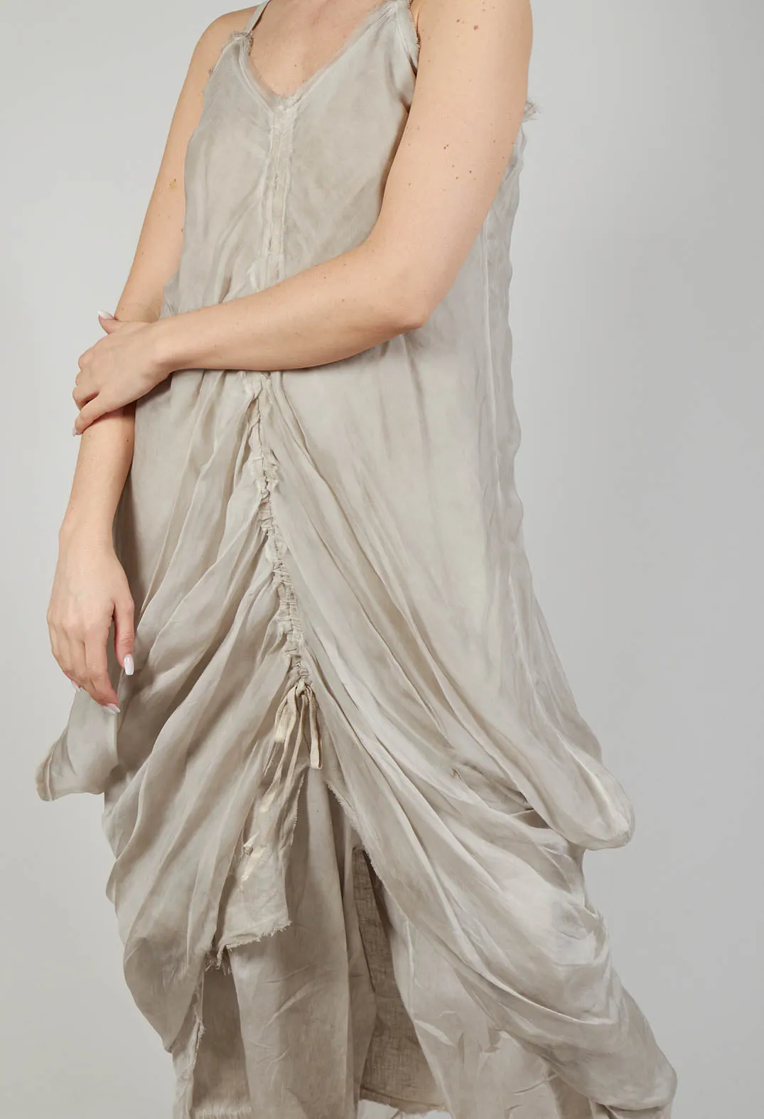 Ruched Dress in Lino and Viscosa Seta Desert