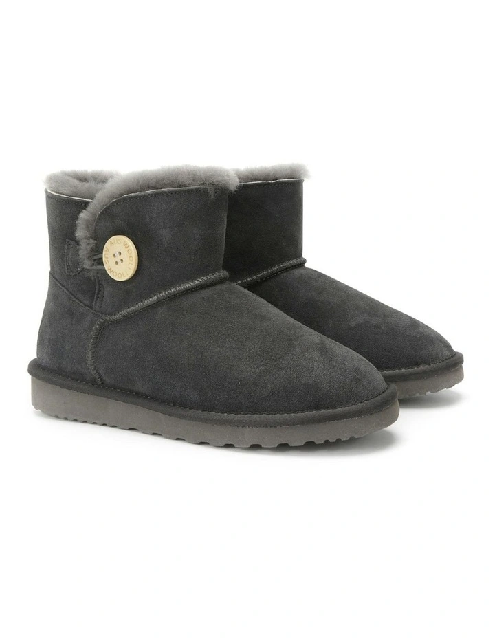 Short Sheepskin Button Boot in Grey