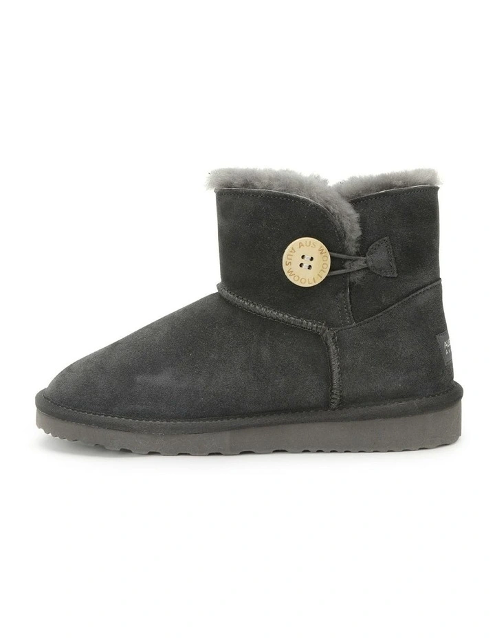 Short Sheepskin Button Boot in Grey