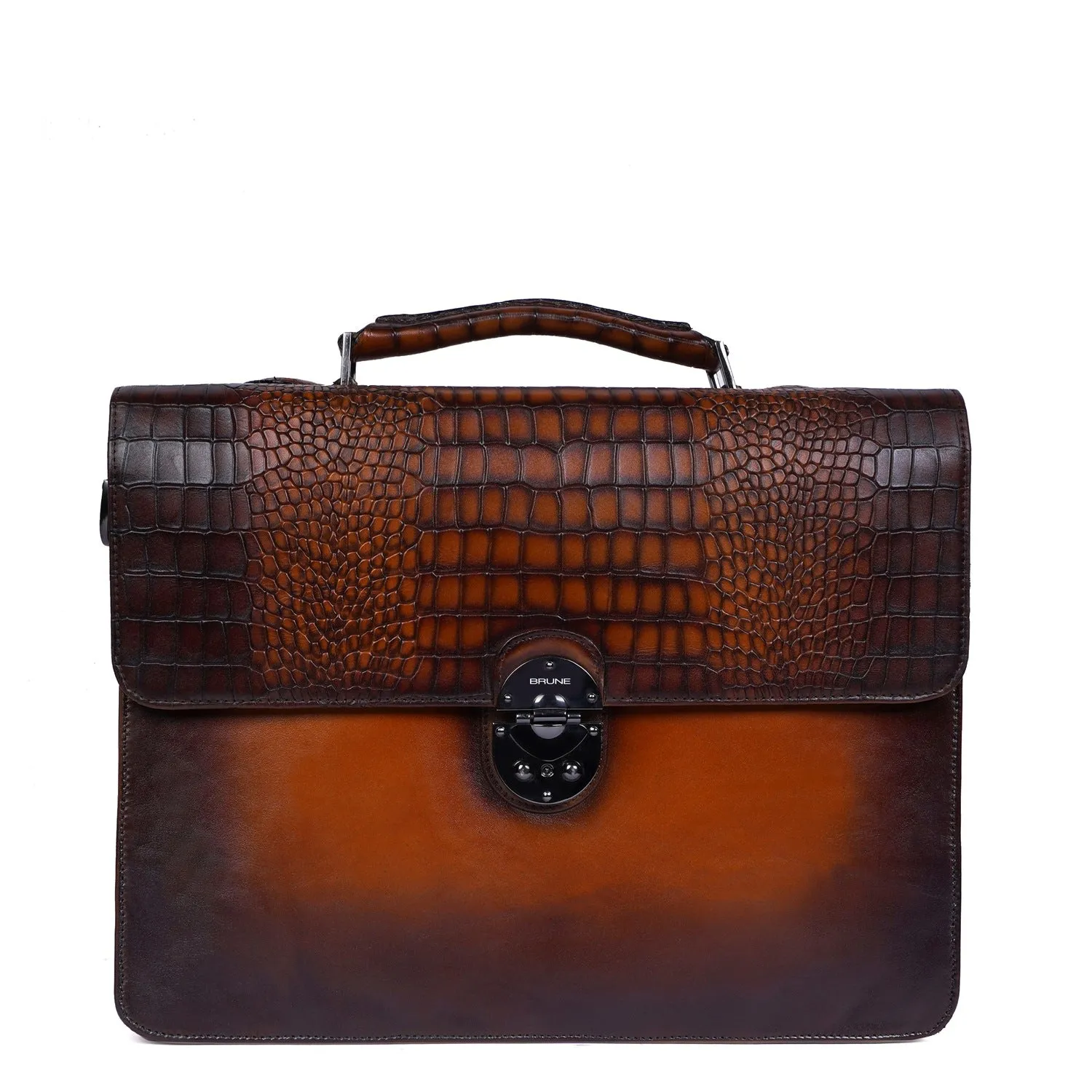 Smokey Tan Laptop Briefcase in Genuine Deep Cut Leather