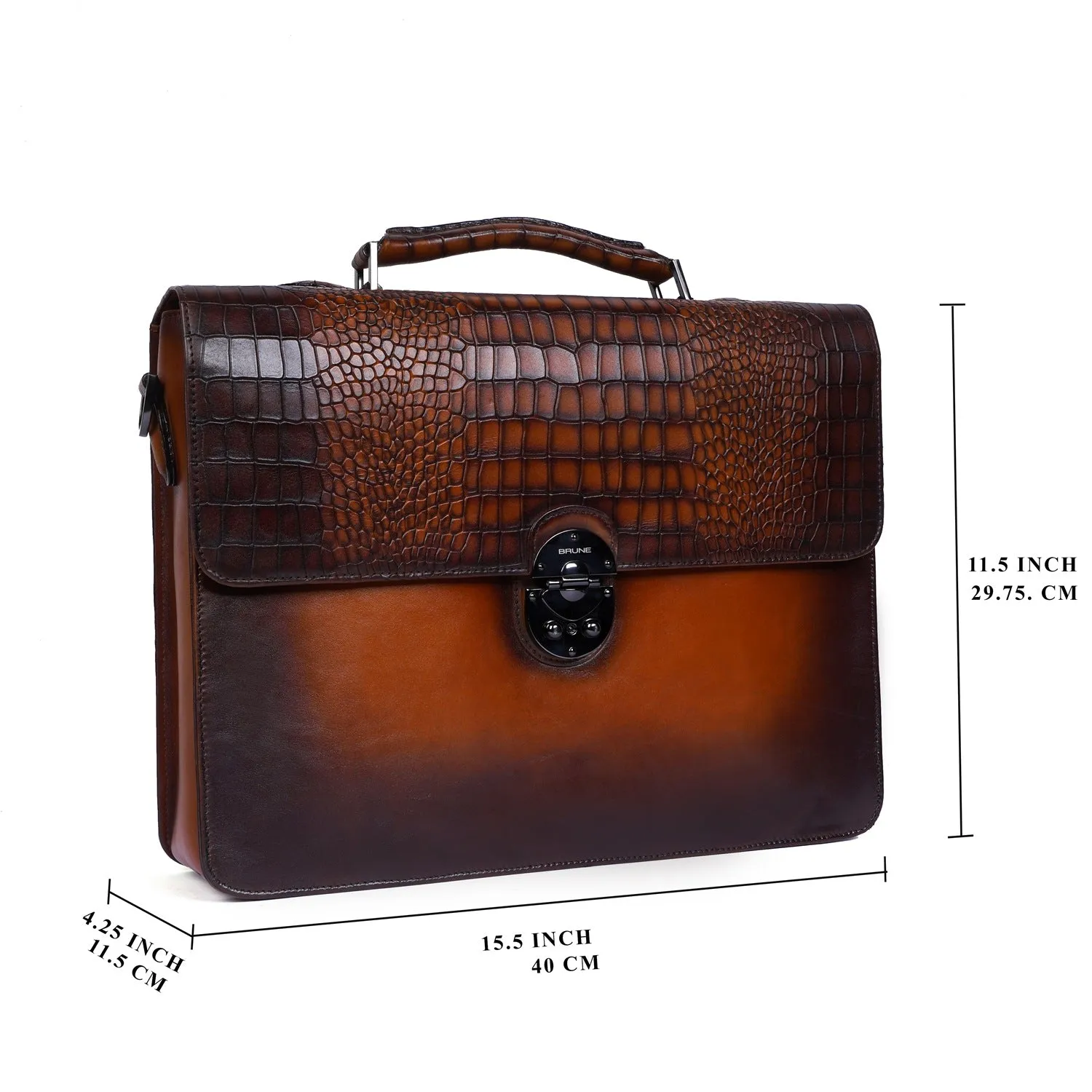 Smokey Tan Laptop Briefcase in Genuine Deep Cut Leather