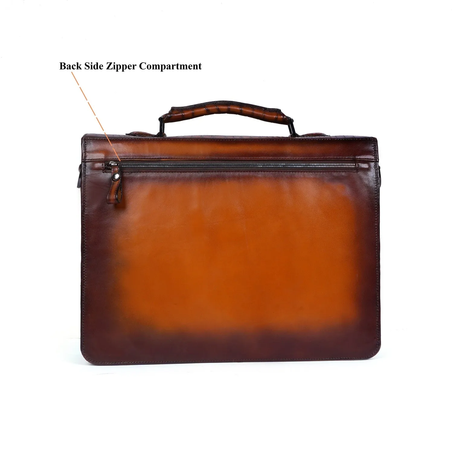 Smokey Tan Laptop Briefcase in Genuine Deep Cut Leather