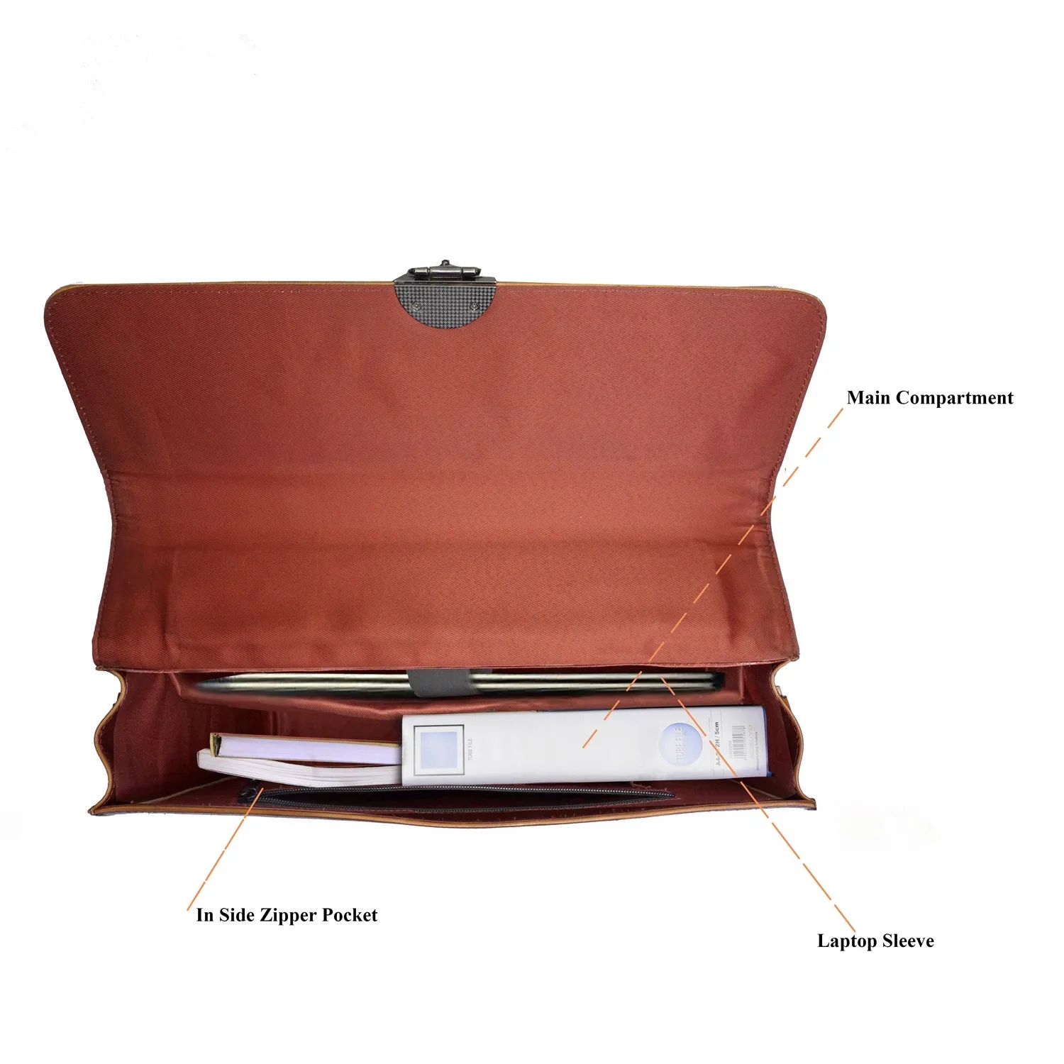 Smokey Tan Laptop Briefcase in Genuine Deep Cut Leather