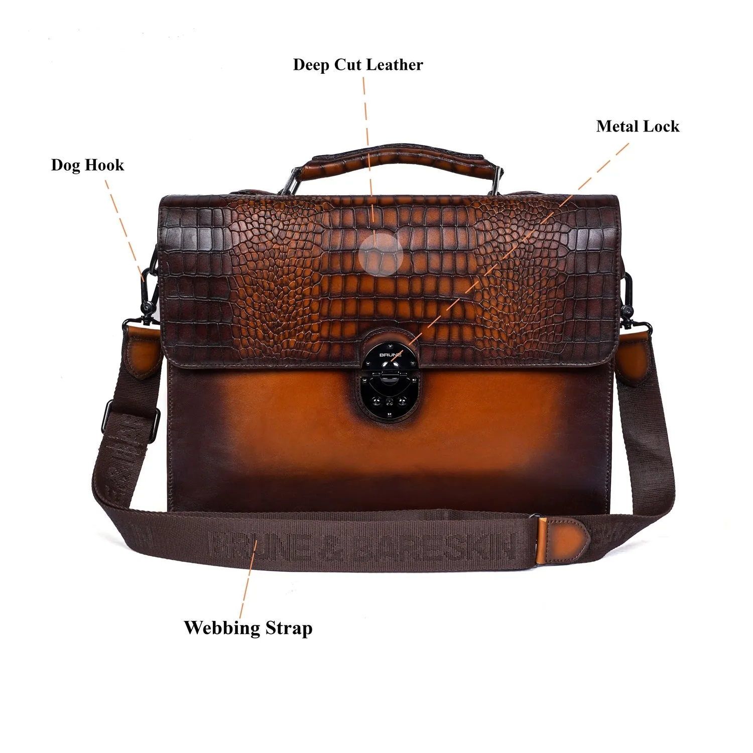 Smokey Tan Laptop Briefcase in Genuine Deep Cut Leather