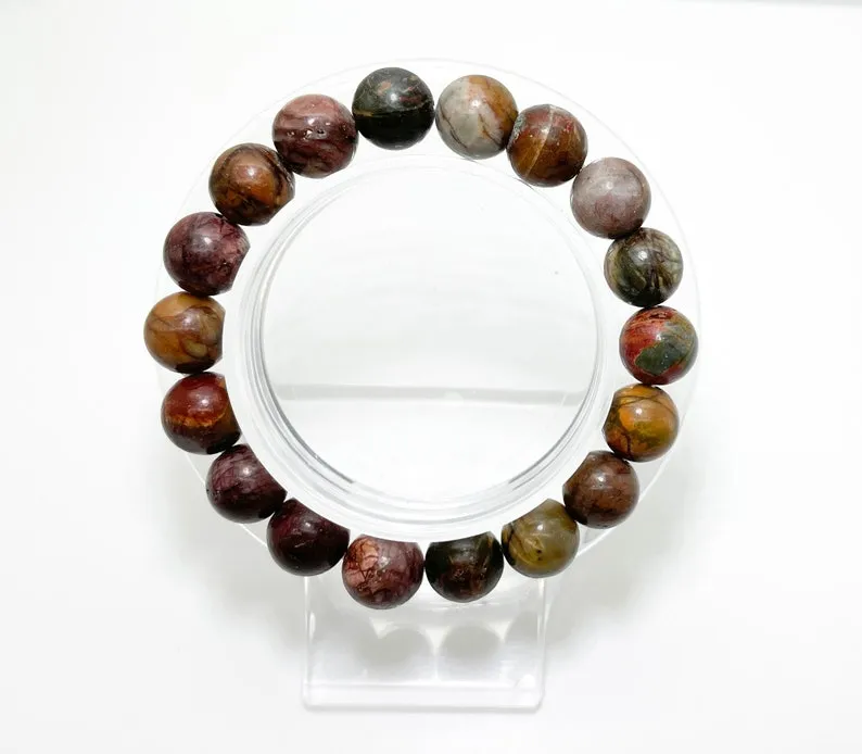 Smooth Mixed Natural Jasper Gemstone Stretch Elastic Cord Bracelet