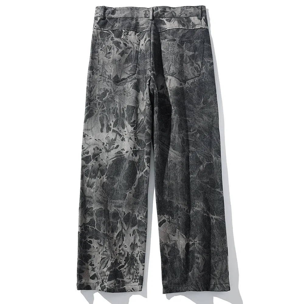 Straight Leg Chinos with Creature Print and Acid Wash Tie Dye