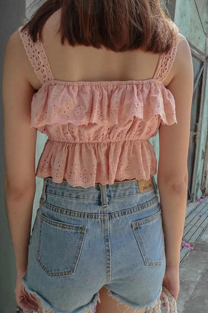 SUGAR LACE EYELET TOP (BLUSH)