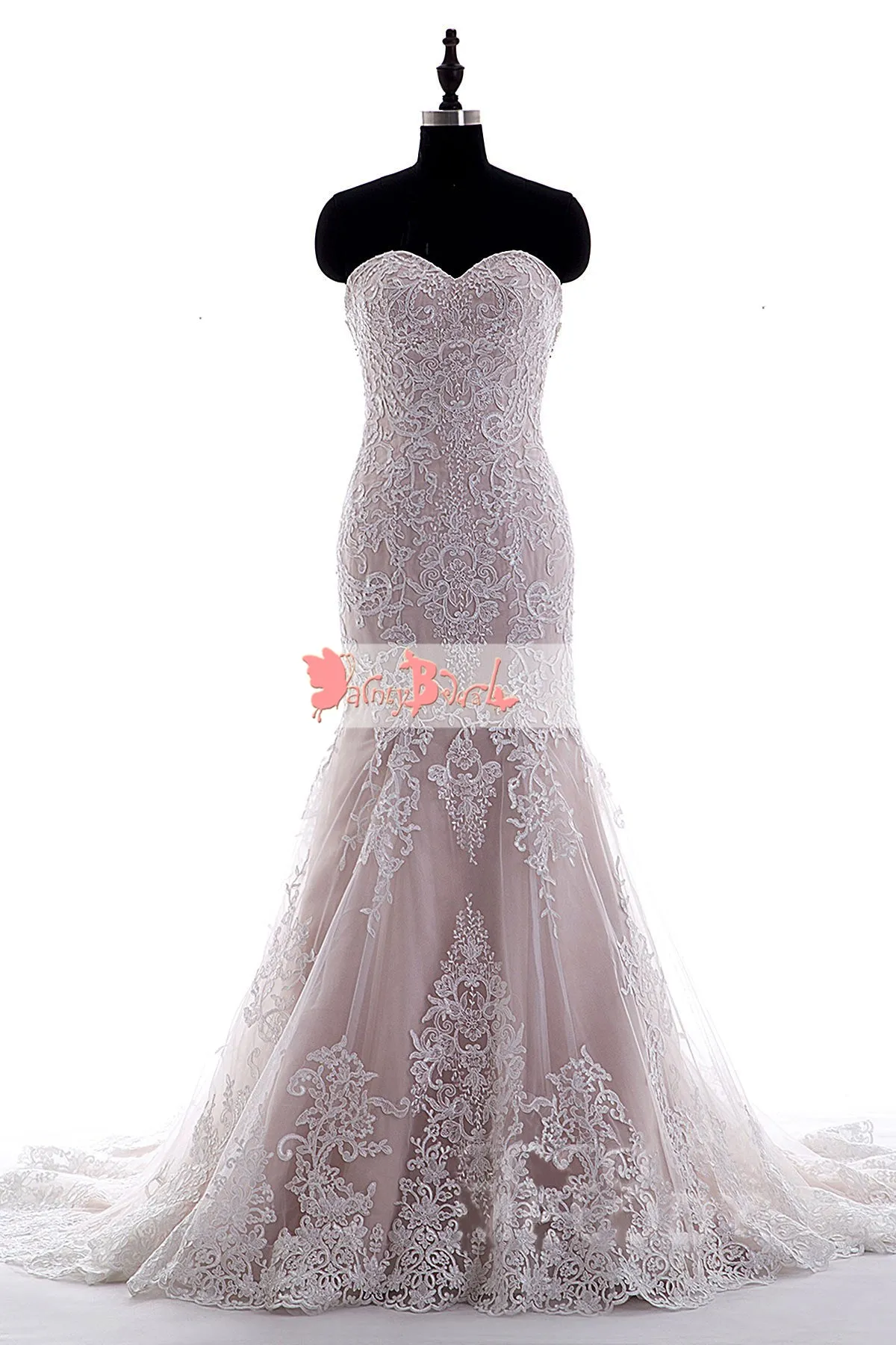 Sweetheart Strapless Nude Lining Ivory Lace Mermaid Wedding Dresses,DB0128