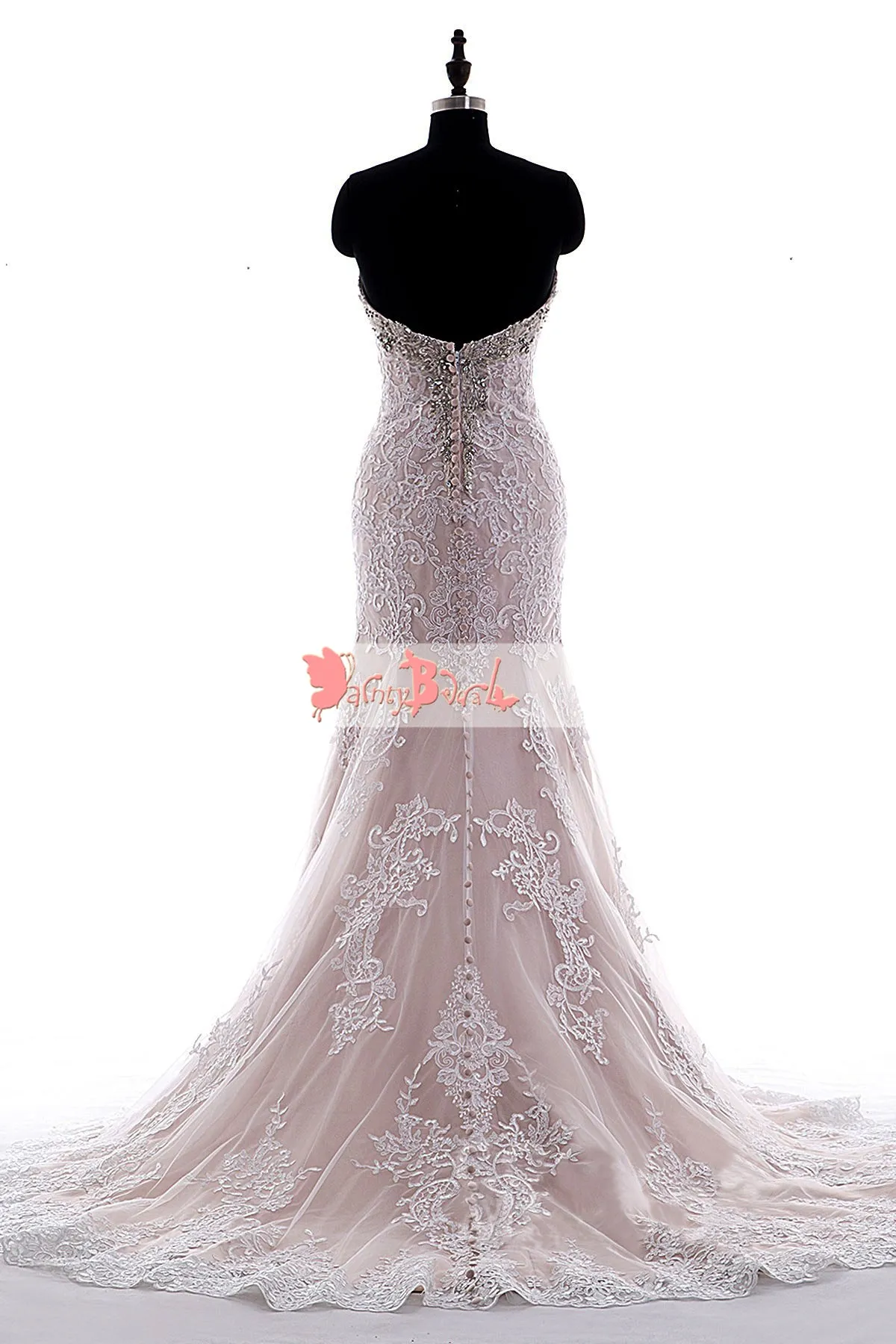 Sweetheart Strapless Nude Lining Ivory Lace Mermaid Wedding Dresses,DB0128