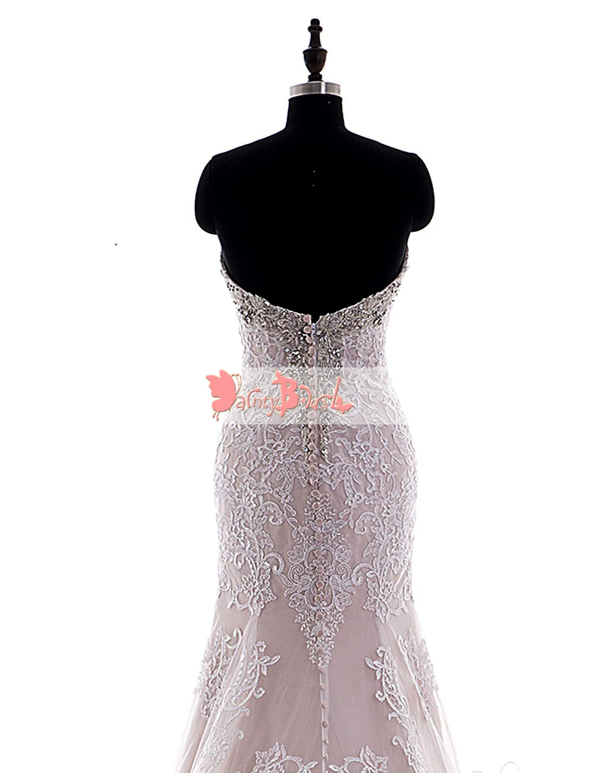 Sweetheart Strapless Nude Lining Ivory Lace Mermaid Wedding Dresses,DB0128