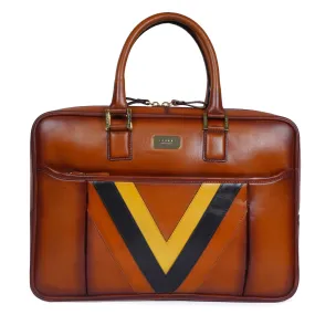 Tan Office Briefcase with Tri Color Leather Trims