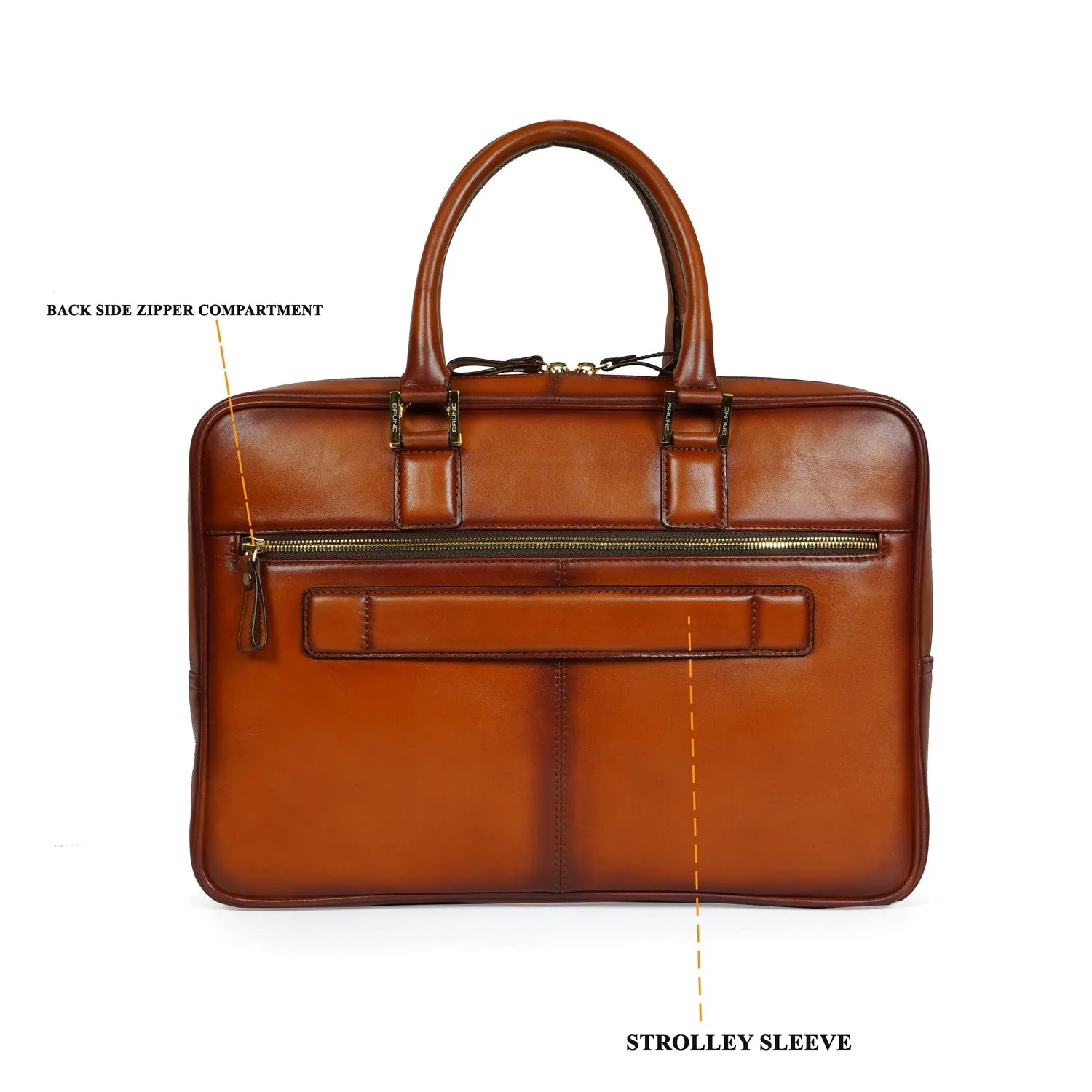 Tan Office Briefcase with Tri Color Leather Trims