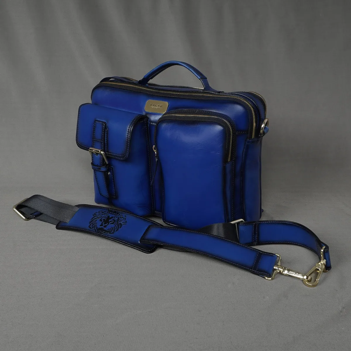 The Modern Quick Blue Office Briefcase With Extra Compartment By Brune & Bareskin