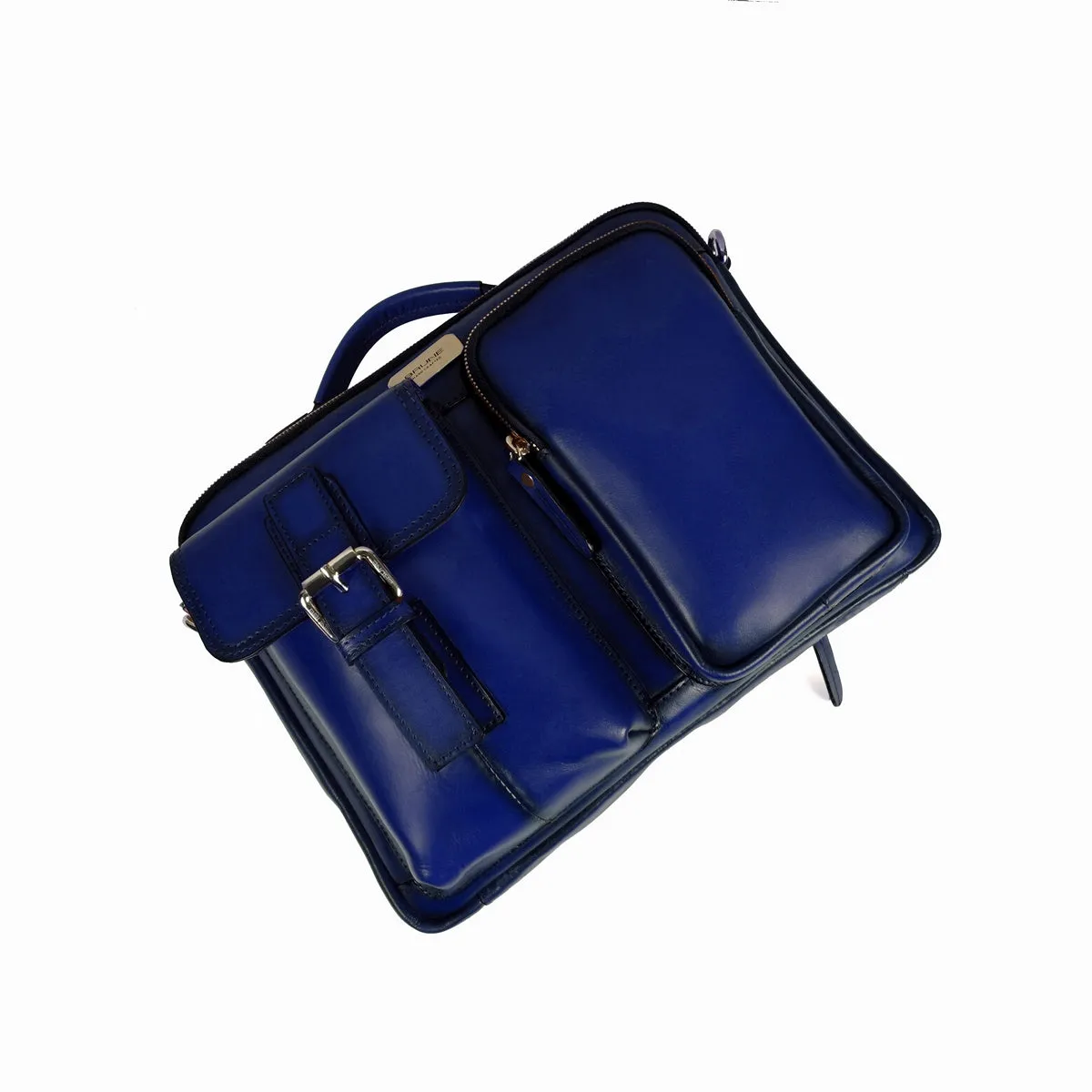 The Modern Quick Blue Office Briefcase With Extra Compartment By Brune & Bareskin