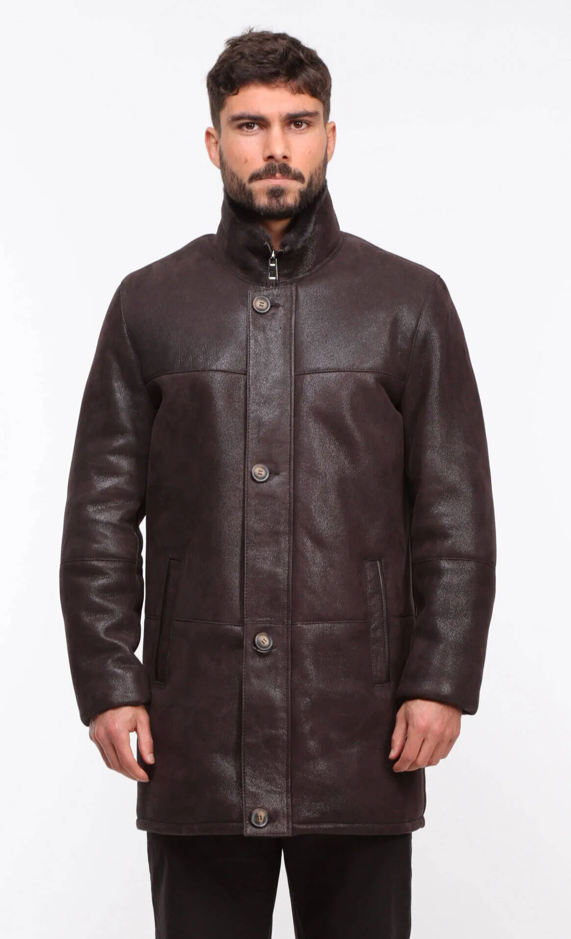 Three-quarter dark brown men's sheepskin \greg\