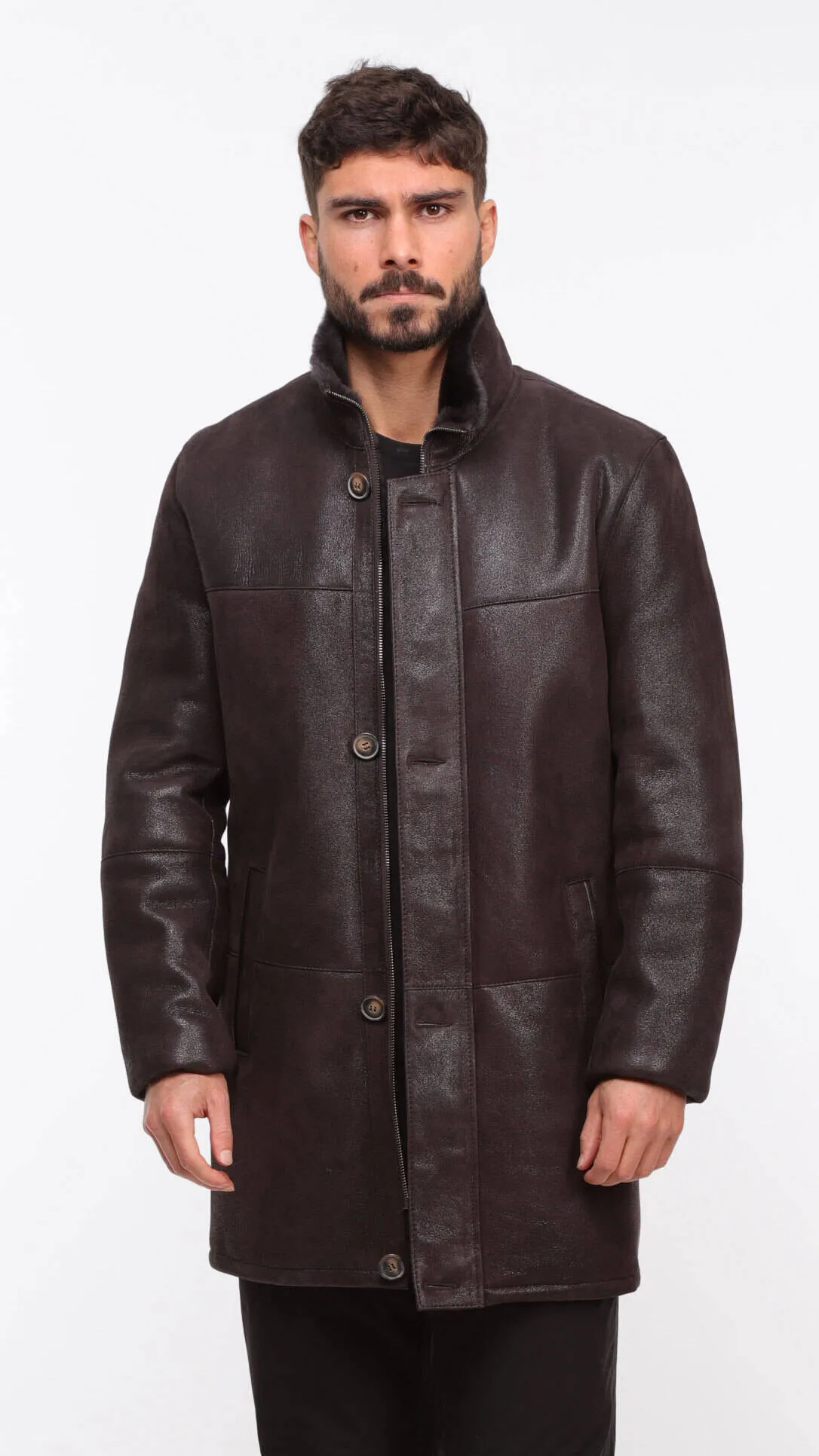 Three-quarter dark brown men's sheepskin \greg\