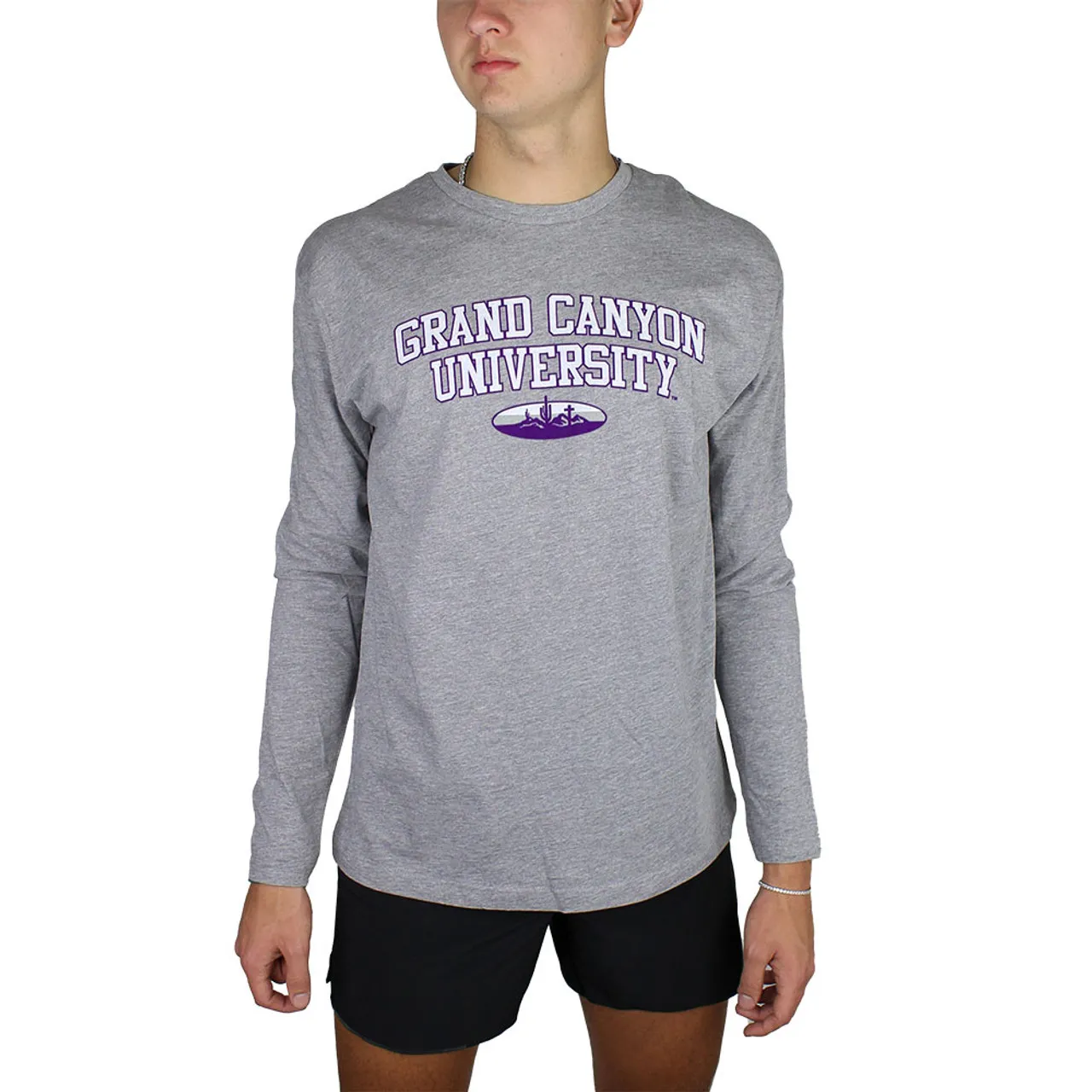 Uscape Men's Gray Grand Canyon University Oval Desert Scene Long Sleeve Tee