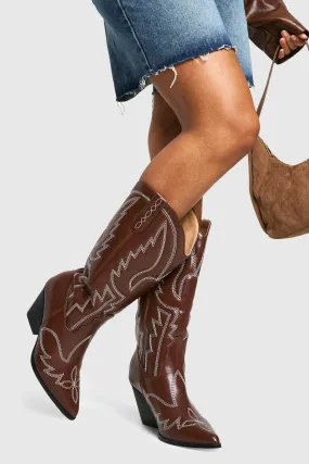 Vintage Look Calf High Western Cowboy Boots