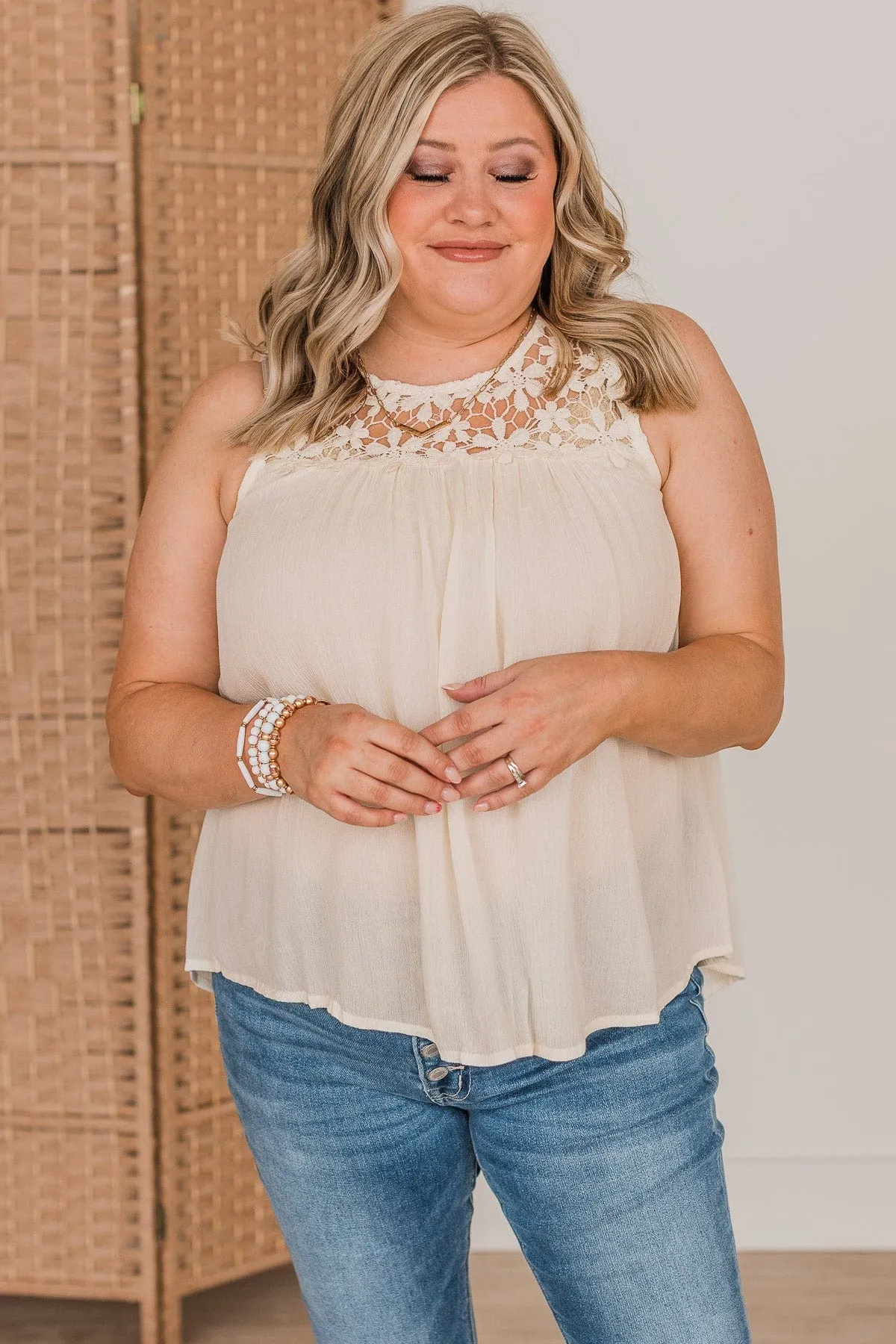 Well Loved Lace Tank Top- Ivory