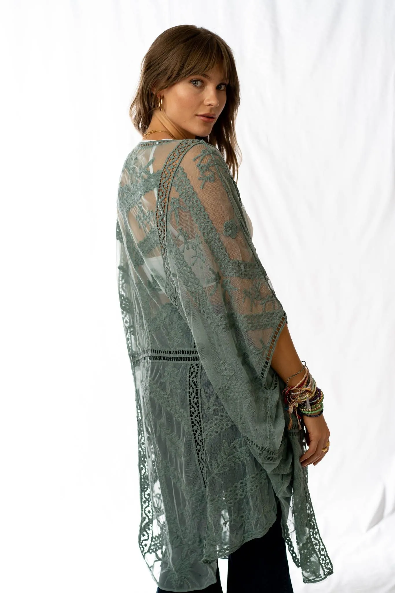 Whimsy + Lace Kimono - Sage