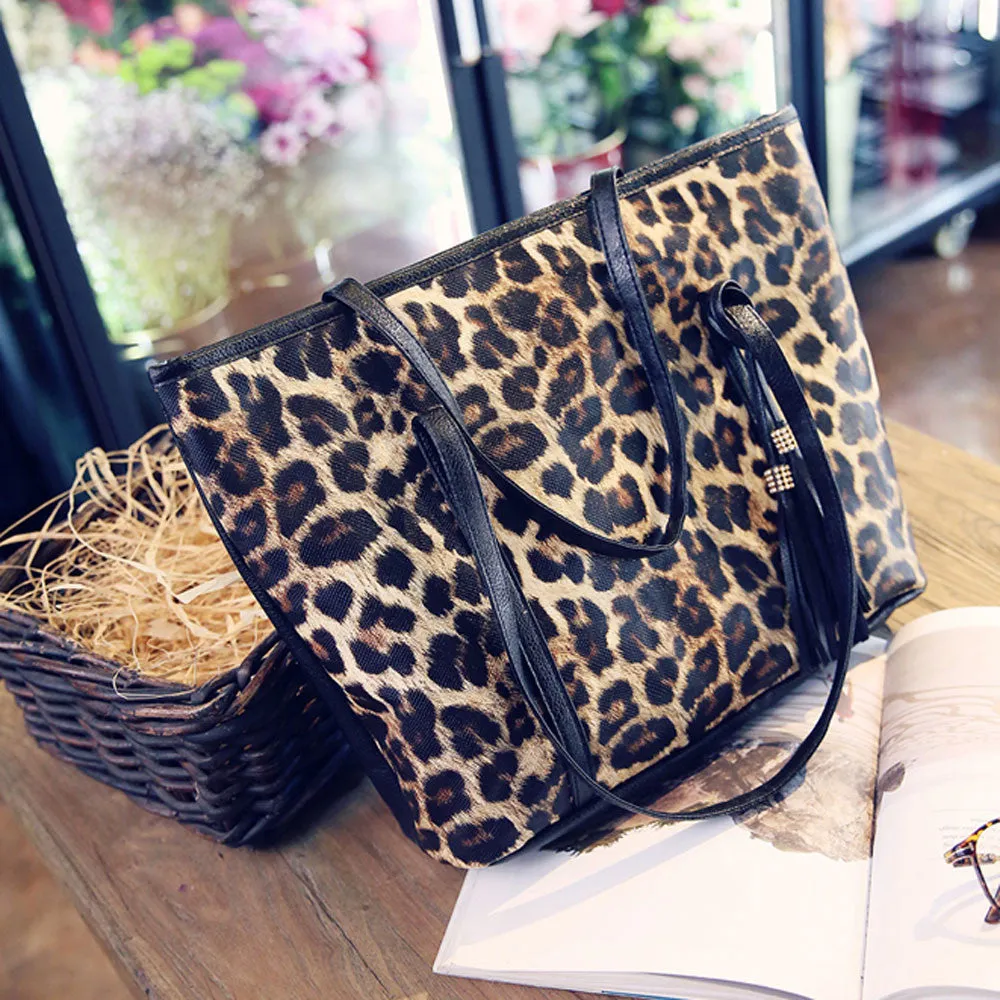 Women Bag Women Messenger Bags Hbag Casual Leather Leopard Tassel Crossbody Shoulder Bag Purse clutch bolsa feminina