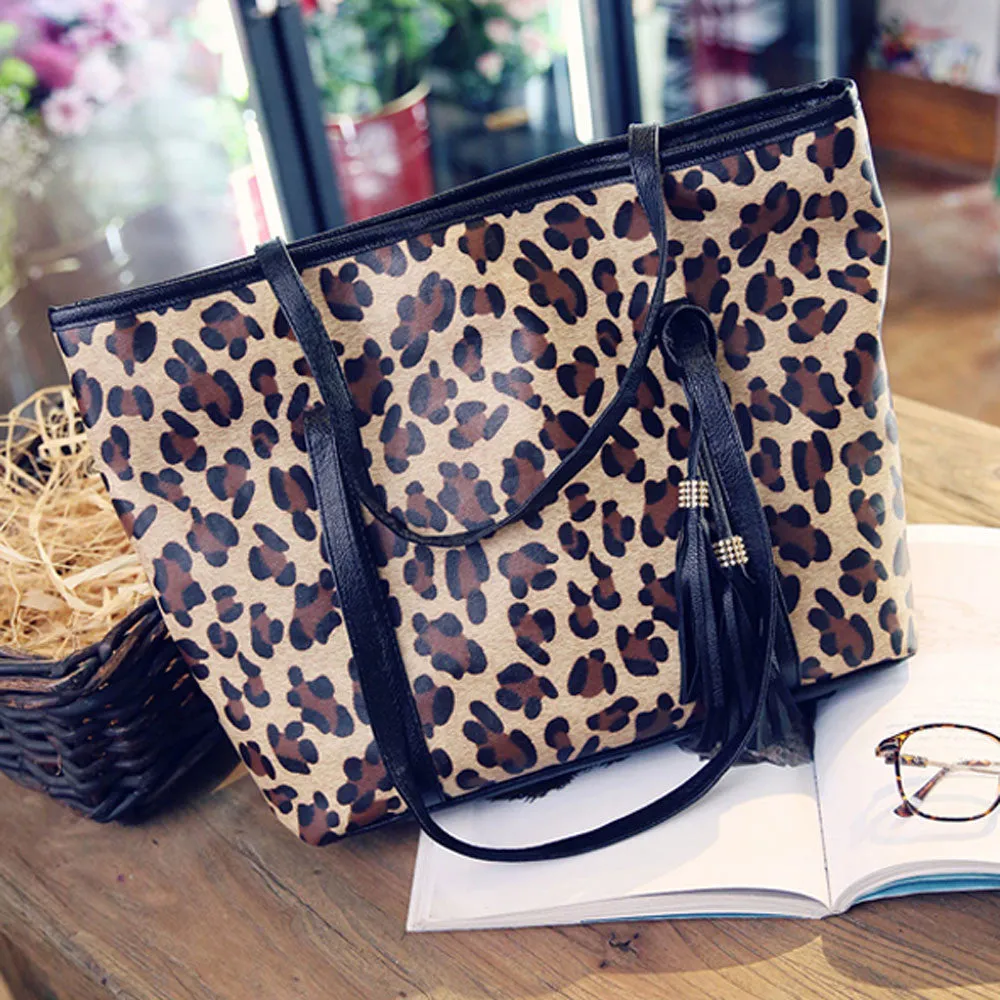 Women Bag Women Messenger Bags Hbag Casual Leather Leopard Tassel Crossbody Shoulder Bag Purse clutch bolsa feminina