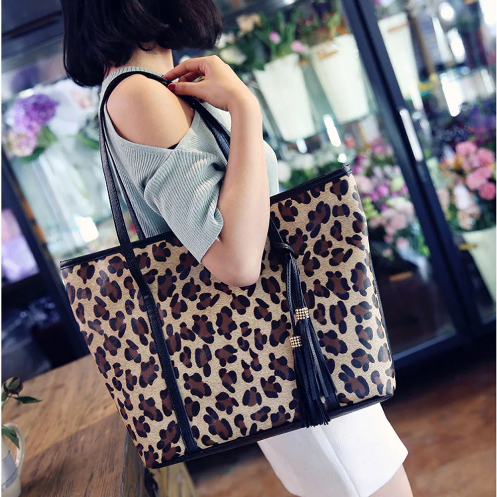 Women Bag Women Messenger Bags Hbag Casual Leather Leopard Tassel Crossbody Shoulder Bag Purse clutch bolsa feminina