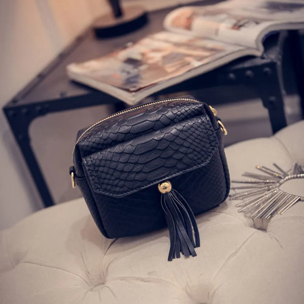 Women luxury hbags designer Simple Crocodile Leather zipper Mini Tassel Messenger Bags crossbody Shoulder Bag Femme Bolsos