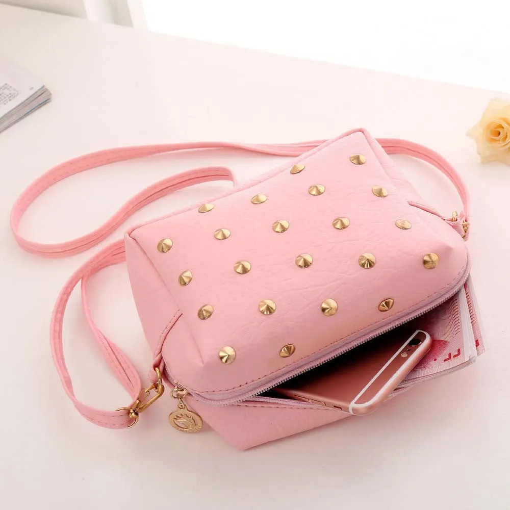 Women's Bag Ladies Cute Messenger Bags Rivet Shoulder Bag PU Leather Crossbody Messenger Bolso