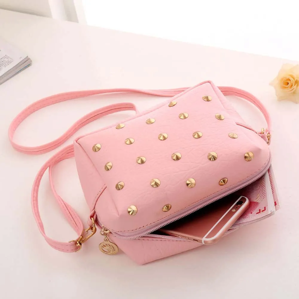 Women's Bag Ladies Cute Messenger Bags Rivet Shoulder Bag PU Leather Crossbody Messenger Bolso