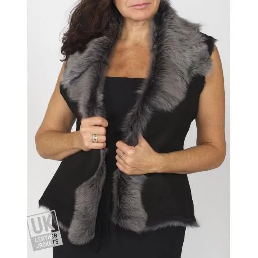 Womens Black Snow Tipped Toscana Sheepskin Gilet | Free UK Delivery