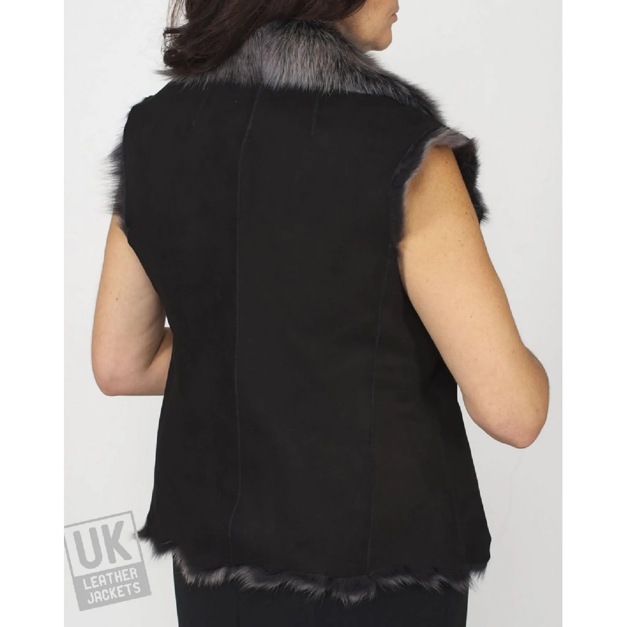 Womens Black Snow Tipped Toscana Sheepskin Gilet | Free UK Delivery