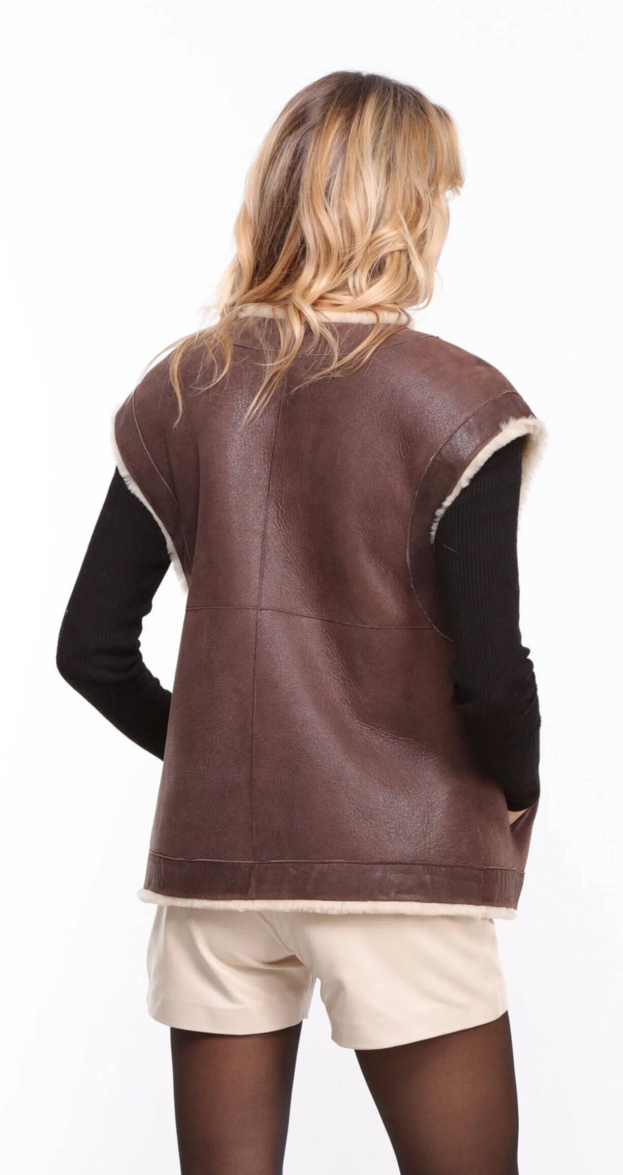 Women's brown \belly\ sheepskin vest