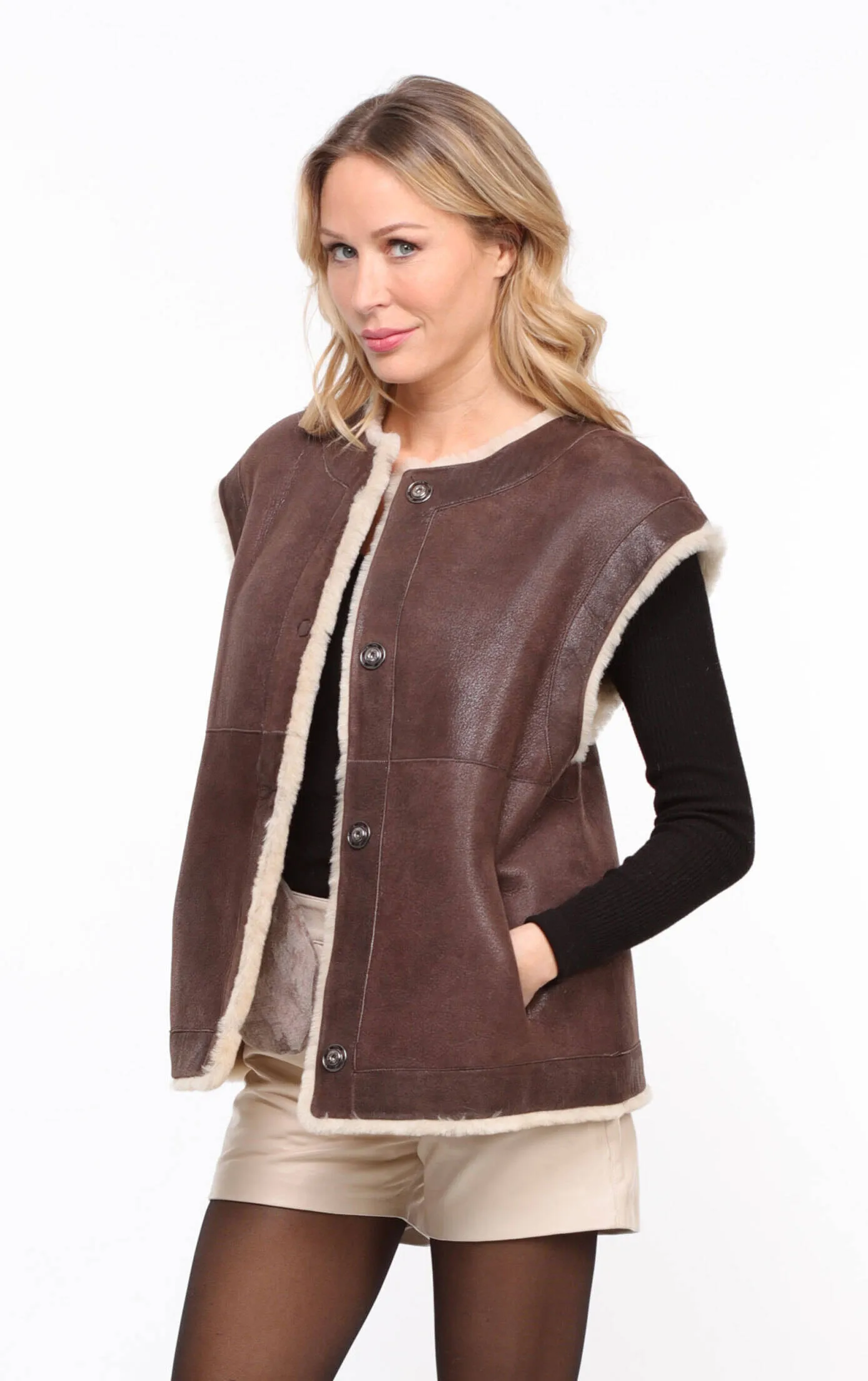 Women's brown \belly\ sheepskin vest