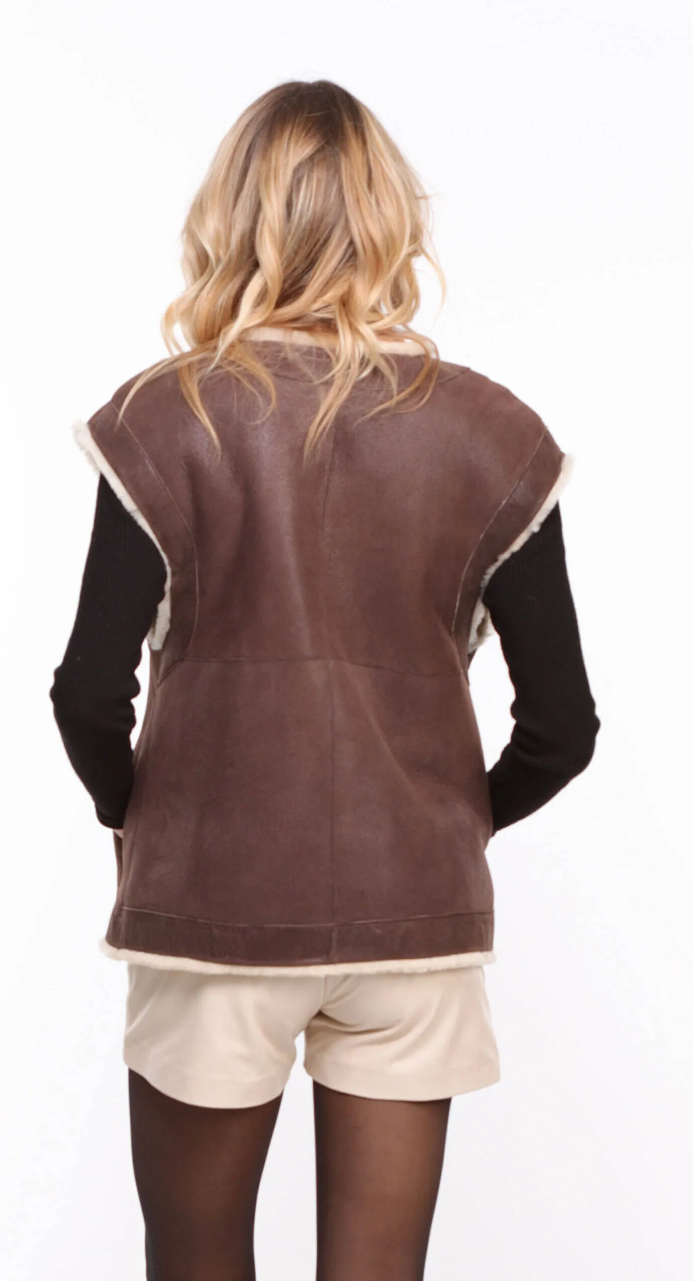 Women's brown \belly\ sheepskin vest