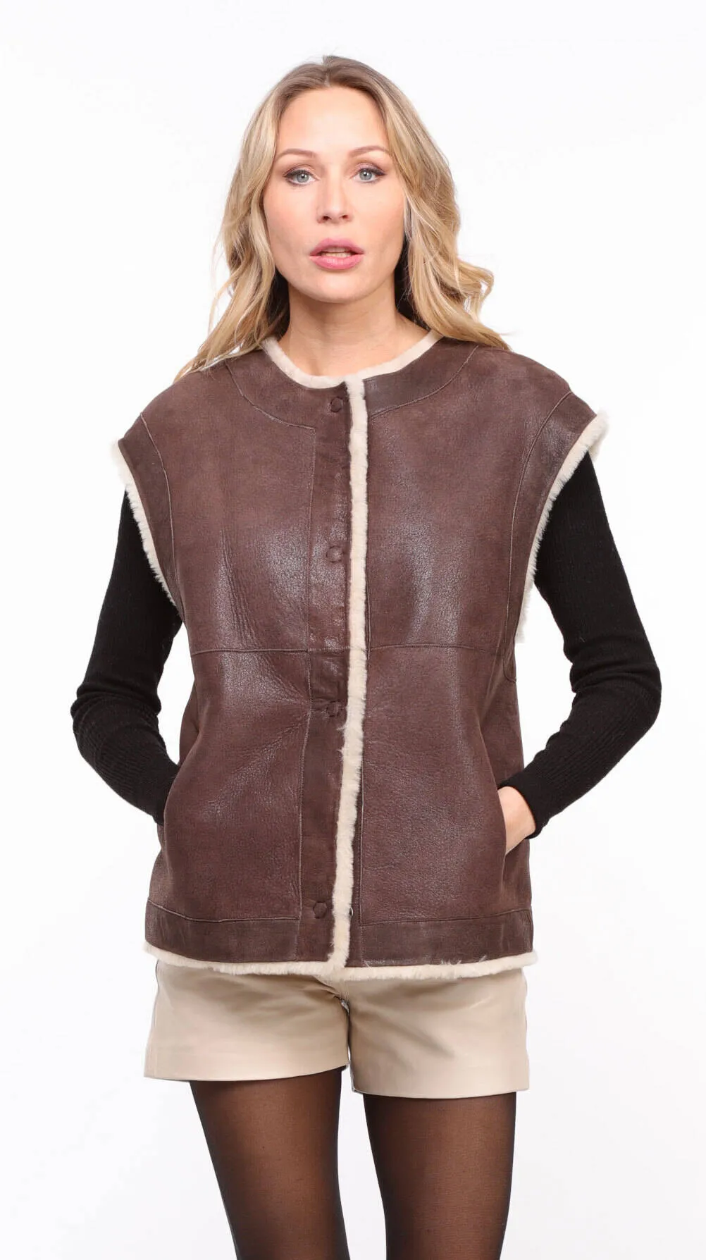 Women's brown \belly\ sheepskin vest