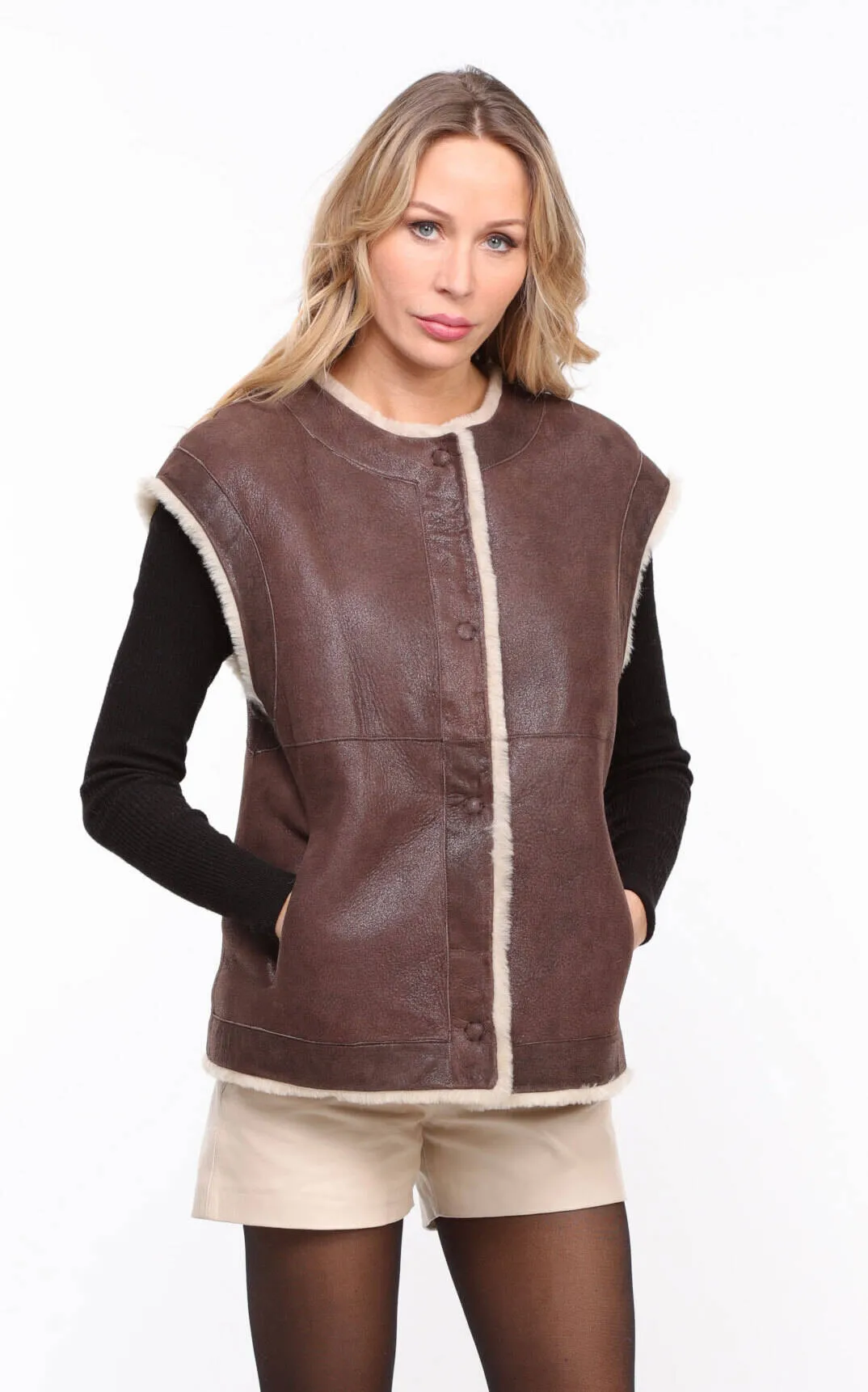 Women's brown \belly\ sheepskin vest