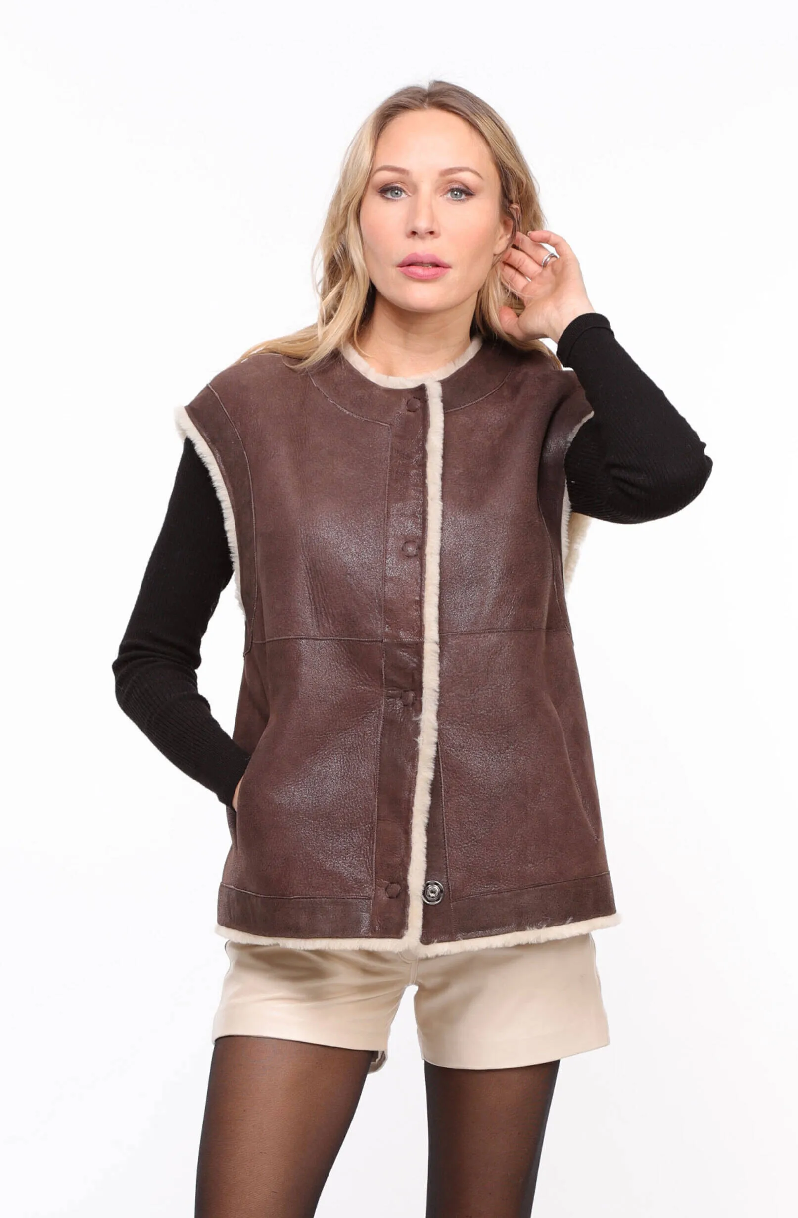 Women's brown \belly\ sheepskin vest