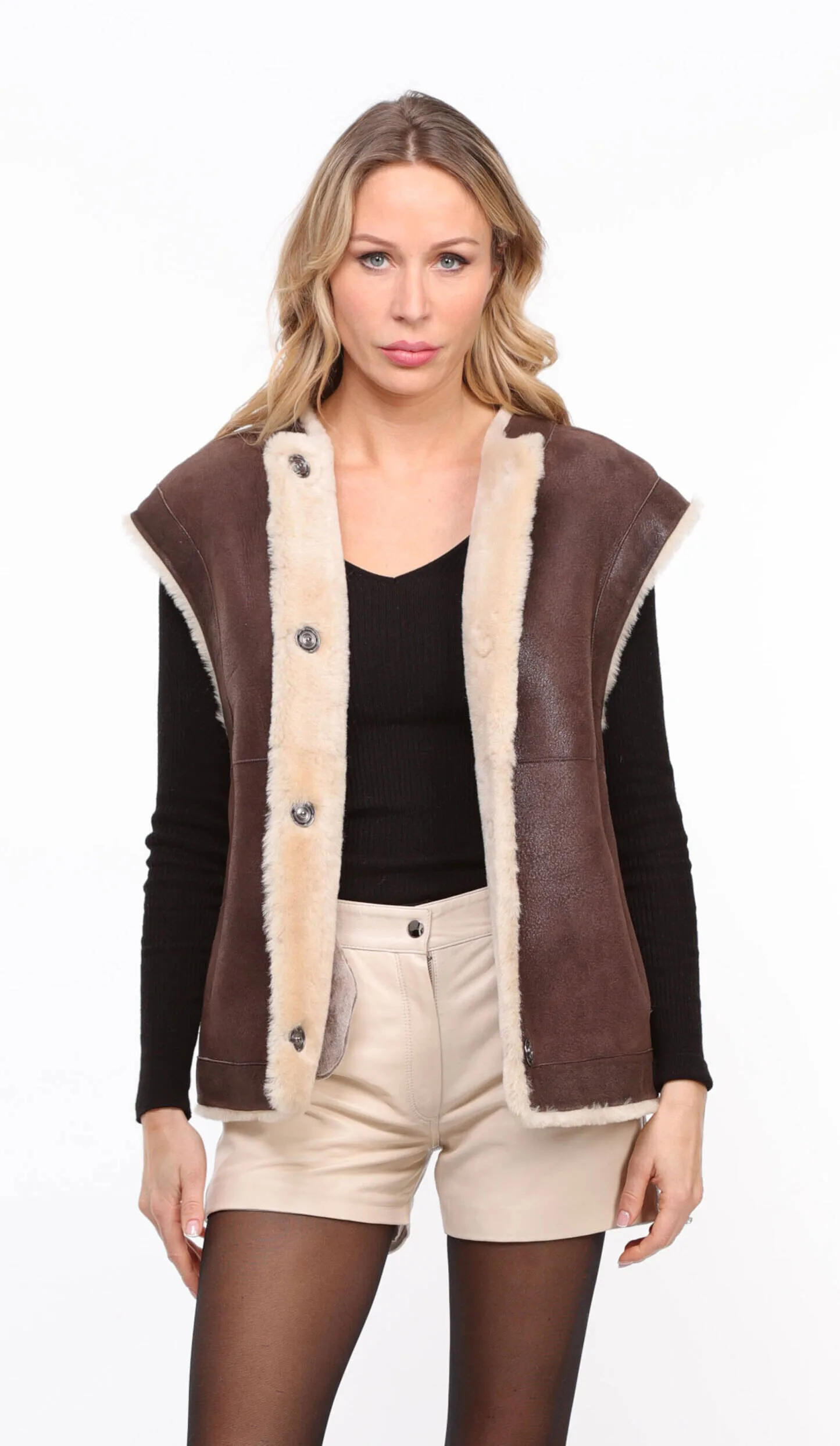 Women's brown \belly\ sheepskin vest