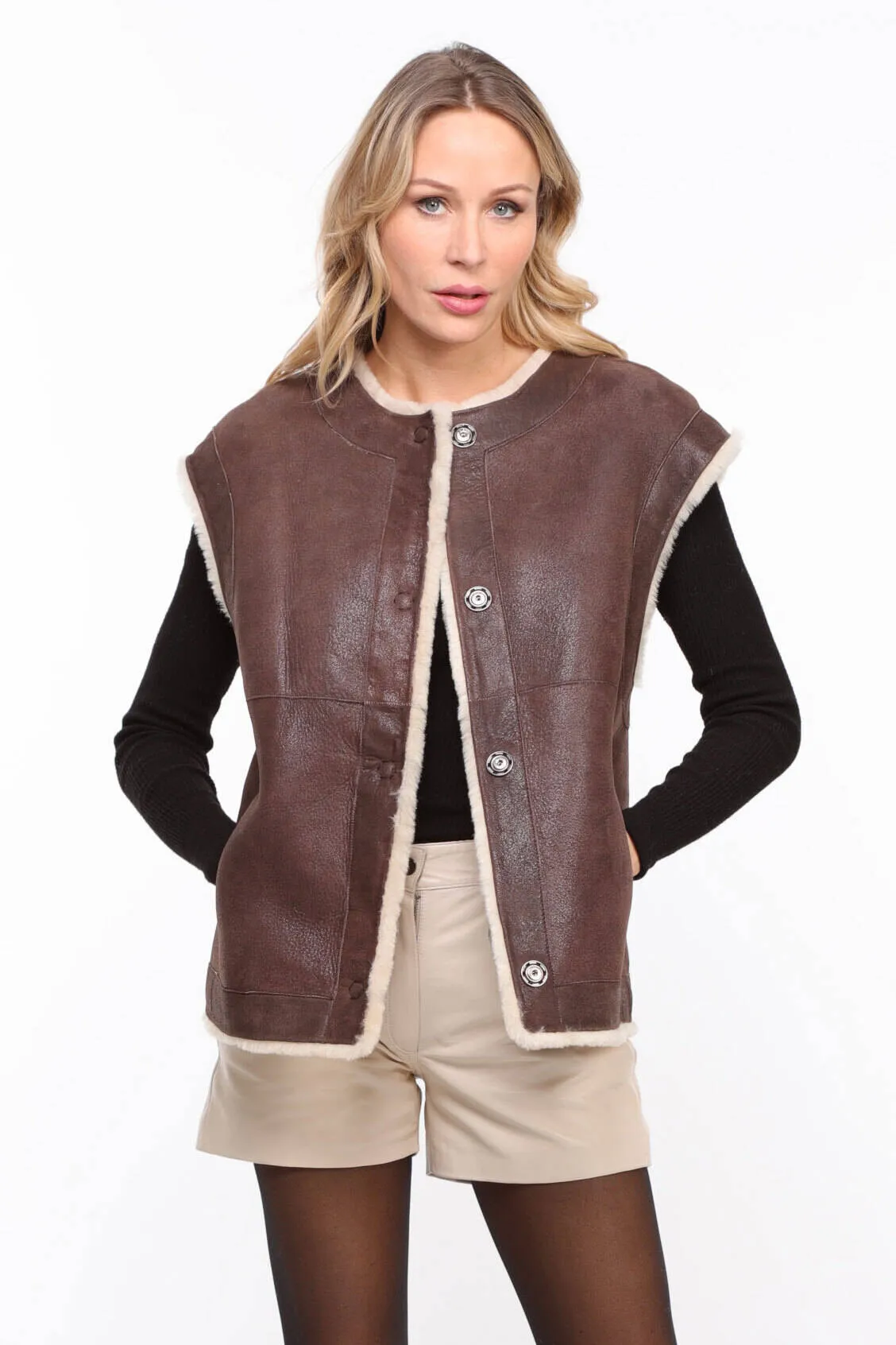 Women's brown \belly\ sheepskin vest