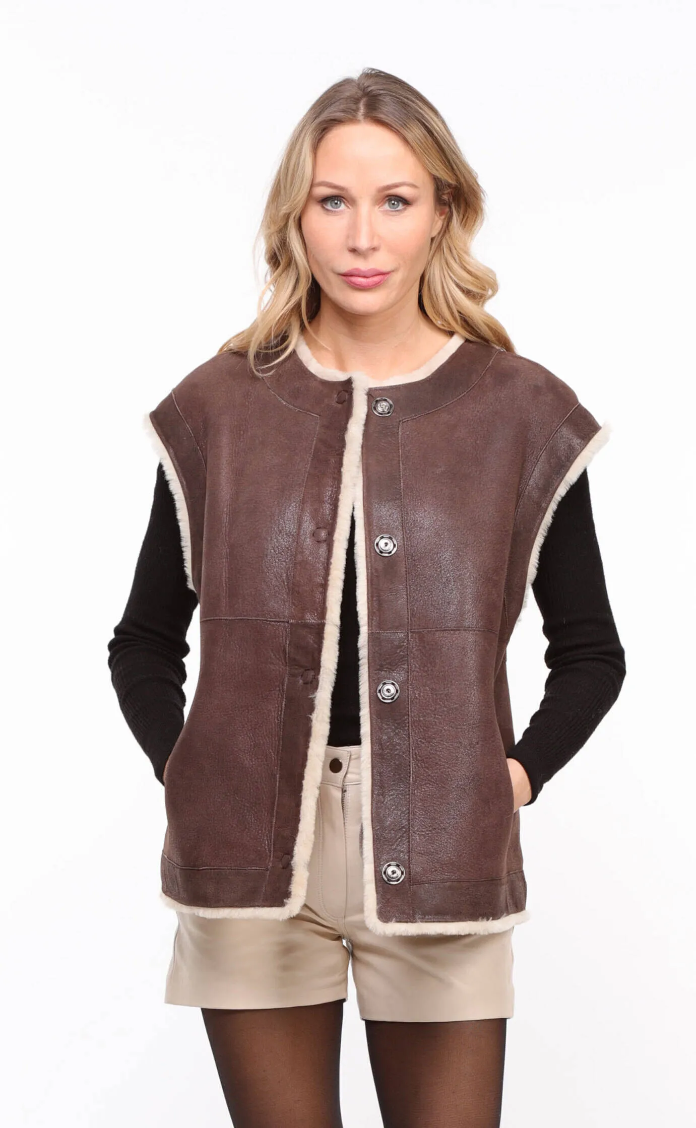 Women's brown \belly\ sheepskin vest