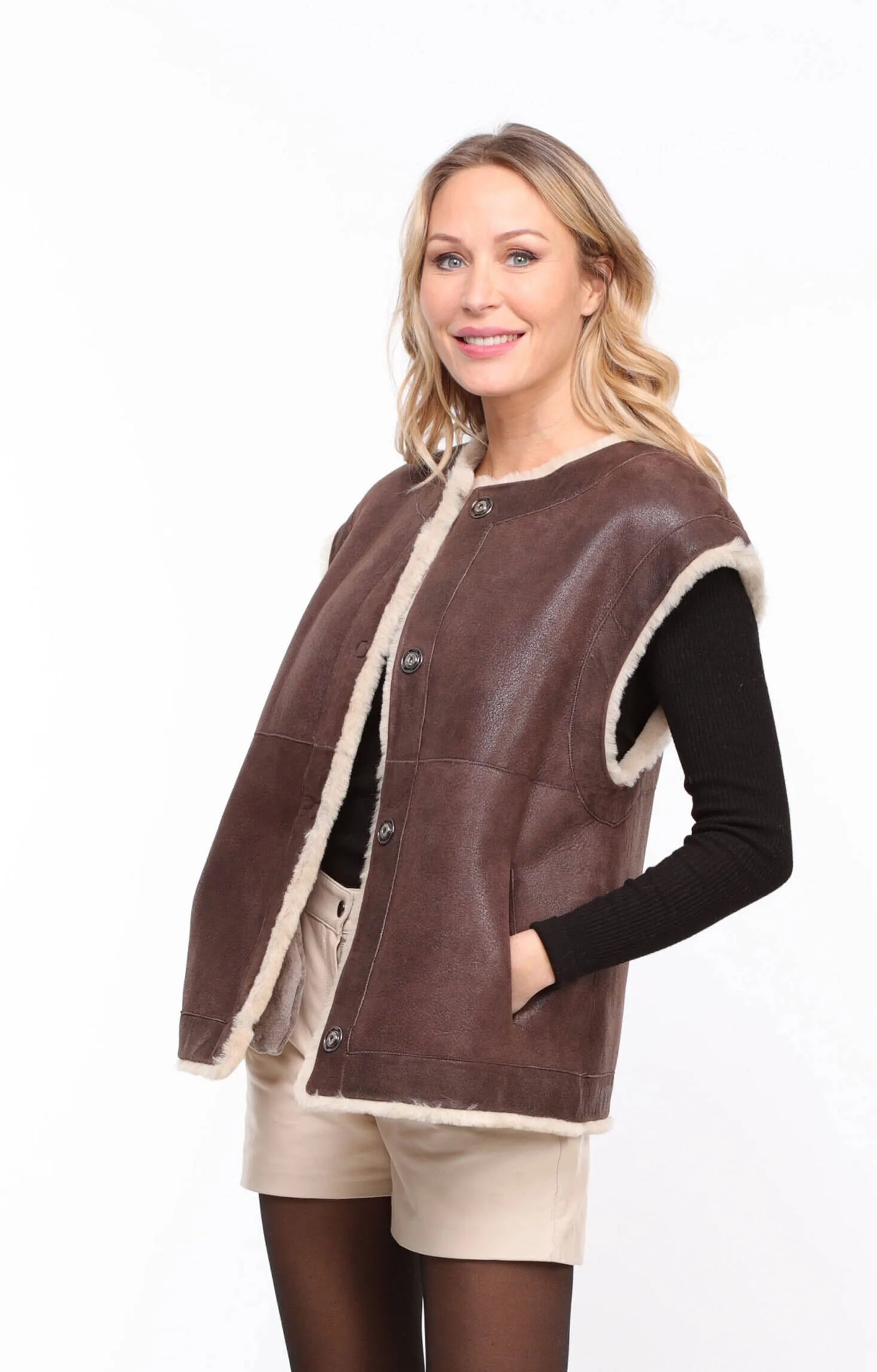 Women's brown \belly\ sheepskin vest