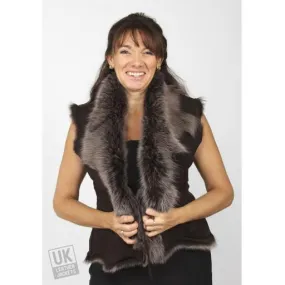 Womens Brown Snow Tipped Toscana Sheepskin Gilet - Plus Size