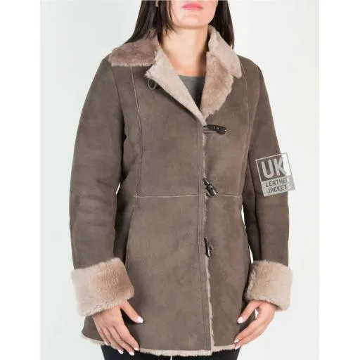 Womens Grey Shearling Sheepskin 3/4 Length Jacket - Verity- Superior Quality | UK LJ