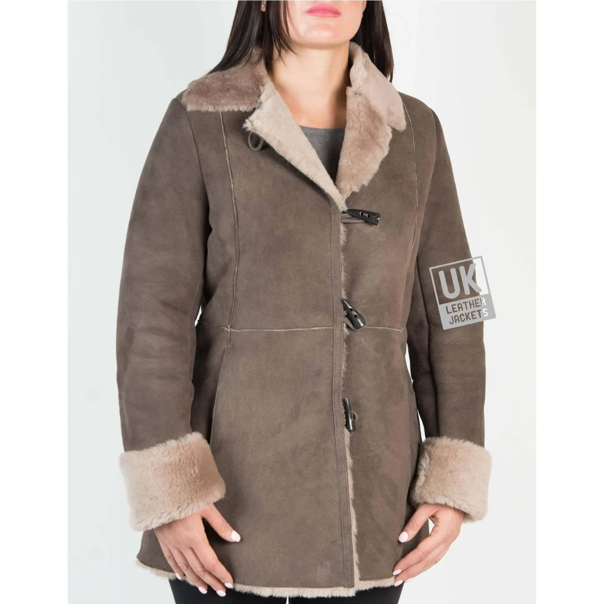 Womens Grey Shearling Sheepskin 3/4 Length Jacket - Verity- Superior Quality | UK LJ