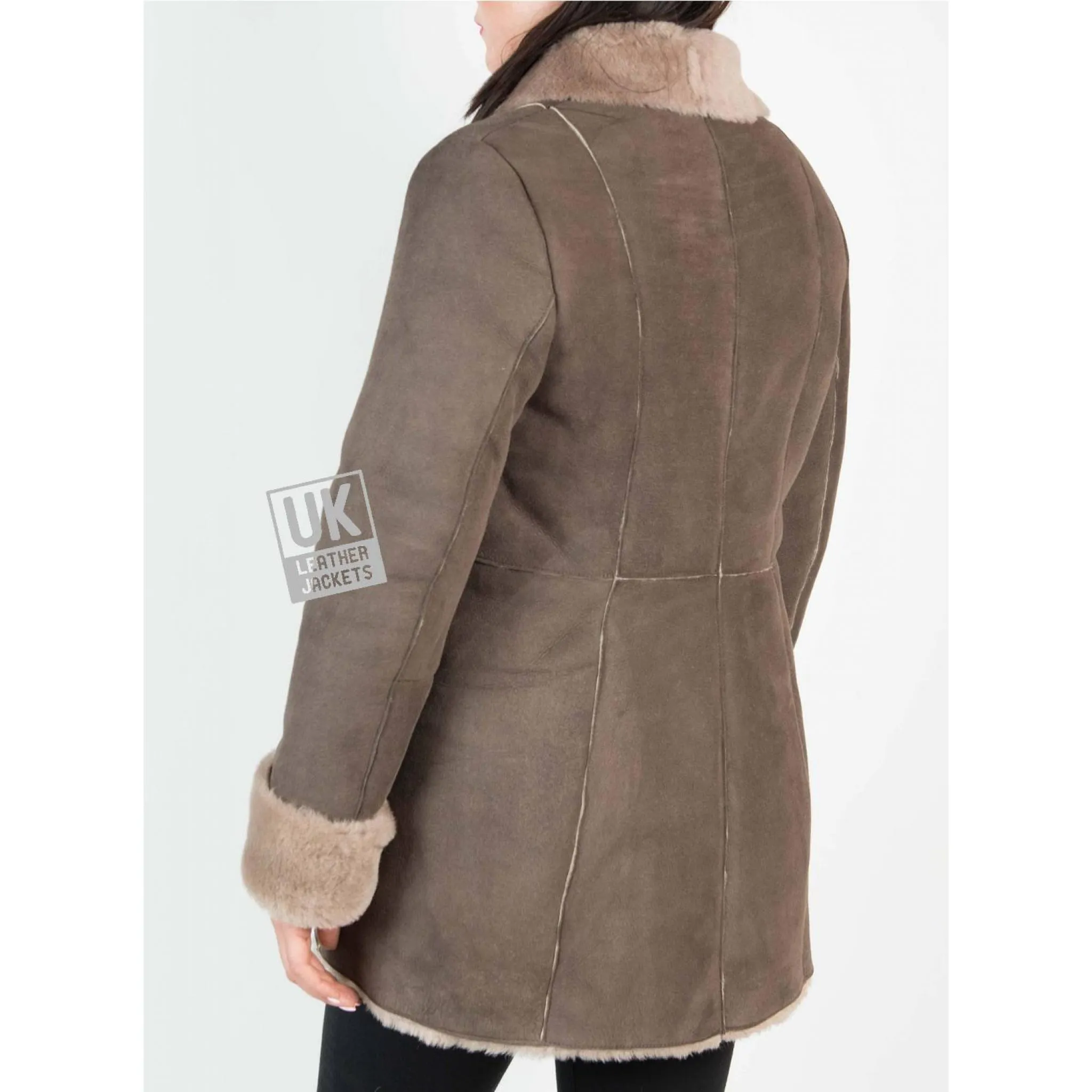 Womens Grey Shearling Sheepskin 3/4 Length Jacket - Verity- Superior Quality | UK LJ