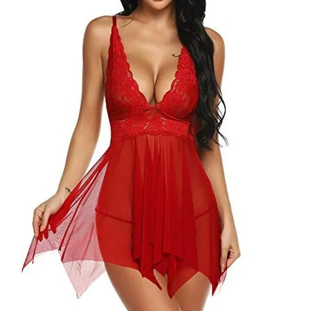 Women's Sexy Mini Nightie Lingerie Lace Through Night in Nightgowns