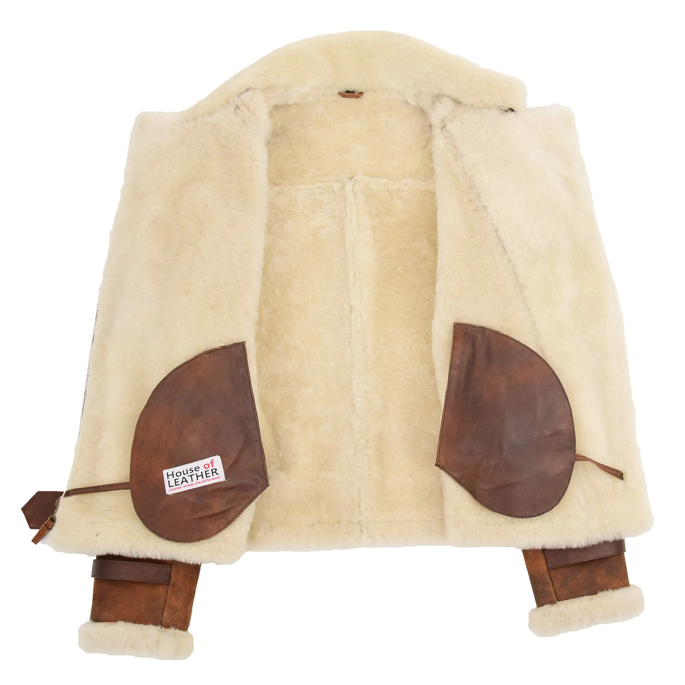 Womens Sheepskin Aviator Cross Zip Pilot Jacket Lena Vintage Brown