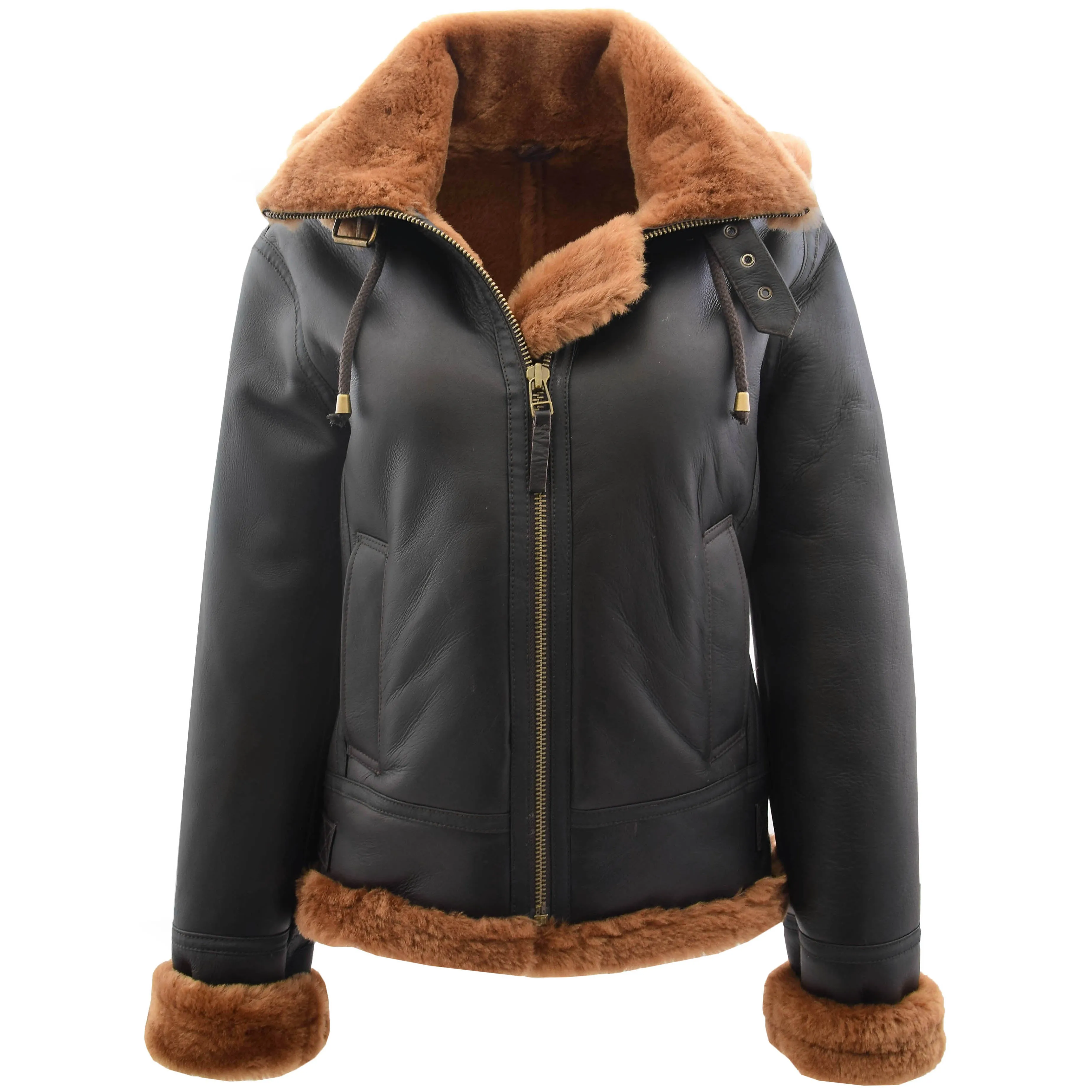 Womens Sheepskin B3 Detachable Hoodie Jacket Naomi Brown Ginger